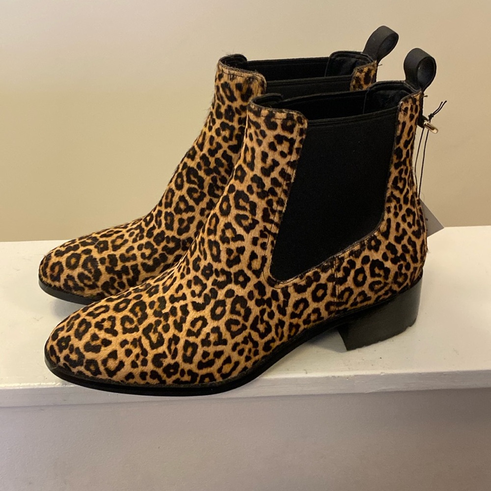 Cole Haan Newburg Booties in water resistant leopard-print ponyhair